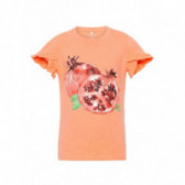 Κοντομάνικη βαμβακερή μπλούζα κοραλλί, με ρόδι για κοπέλα Name it 54321 