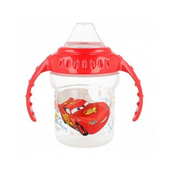 Κύπελλο με δύο λαβές κόκκινο παιδικό, με άκρη σιλικόνης και εικόνα Cars Stor 60231 2