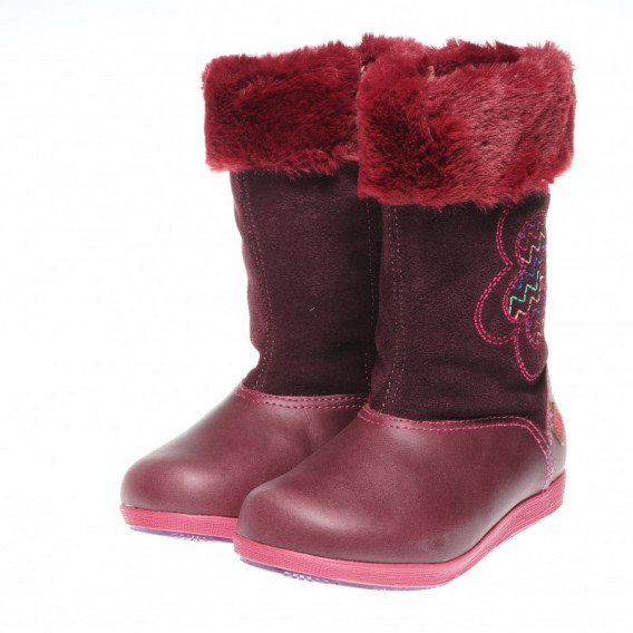 Κόκκινες μπότες για ένα κορίτσι με φερμουάρ από φυσικό σουέτ και γνήσιο δέρμα με καρδιές Agatha ruiz de la prada 60945 