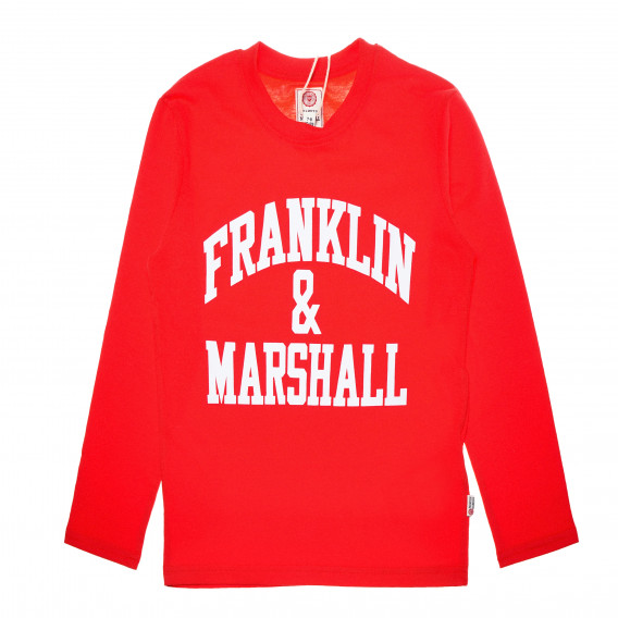  Βαμβακερή μακρυμάνικη μπλούζα, σε κόκκινο χρώμα, με λογότυπο, για αγόρι Franklin & Marshall 61911 