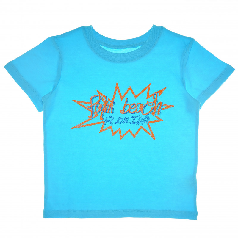 Βαμβακερή μπλούζα με γράμματα PALM BEACH με κοντά μανίκια για κορίτσι  61941