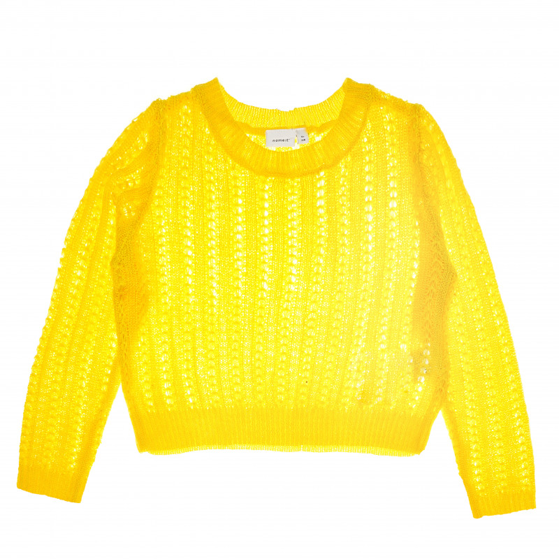 Βαμβακερό, μακρυμάνικο μπλουζάκι με κουμπιά, για κορίτσι, σε κίτρινο χρώμα  61965