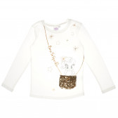 Λευκή βαμβακερή μπλούζα με απλικέ υπέροχο σχέδιο- χρυσό τσαντάκι, για κορίτσι Cool club 80752 