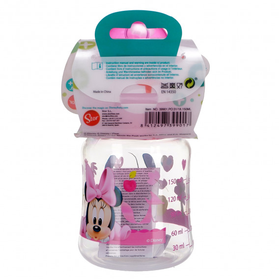 Μπουκάλι τροφοδοσίας πολυπροπυλενίου Minnie Mouse, με πιπίλα 2 σταγόνες, 0+ μήνες, 150 ml, χρώμα: ροζ Minnie Mouse 81760 2