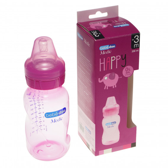 Μπουκάλι χρωματιστό μωρού 330 ml, ροζ BebeDue 82416 6