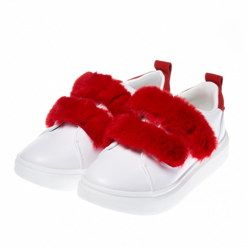Παπούτσια για κορίτσια σε λευκό με κόκκινο αφράτο  93754
