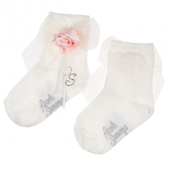 Κάλτσες για κοριτσάκι με μεγάλη κορδέλα σε μπεζ και ροζ χρώματα Picolla Speranza 96765 