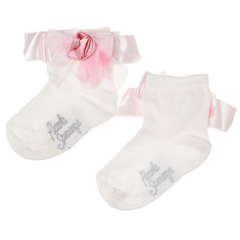 Κάλτσες για κοριτσάκι με σατέν κορδέλα και λεπτό ροζ λουλούδι  96769