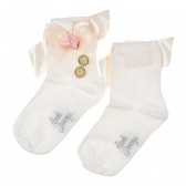 Κάλτσες με λεπτή ροζ κορδέλα και χειροποίητα λουλούδια σε σομόν και χρυσό χρώμα, για κορίτσι Picolla Speranza 96785 