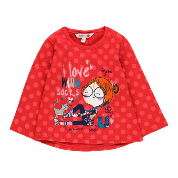 Κόκκινη μακρυμάνικη μπλούζα βαμβακιού με κουκκίδες για ένα κορίτσι Boboli 99035 