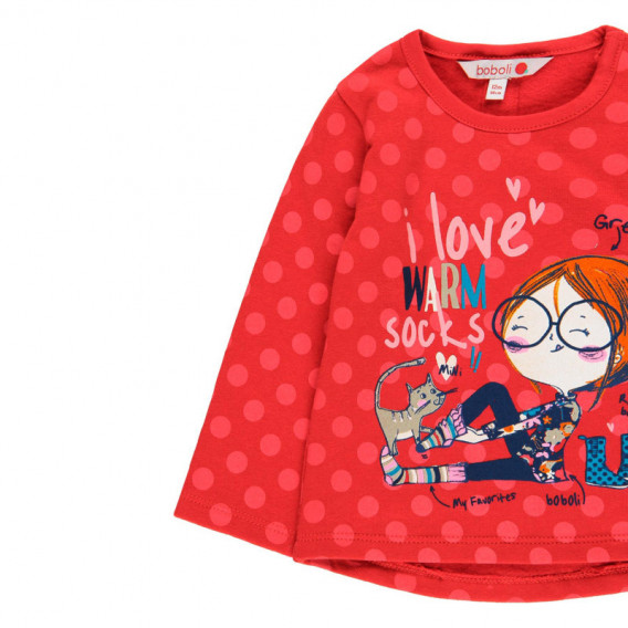 Κόκκινη μακρυμάνικη μπλούζα βαμβακιού με κουκκίδες για ένα κορίτσι Boboli 99037 3