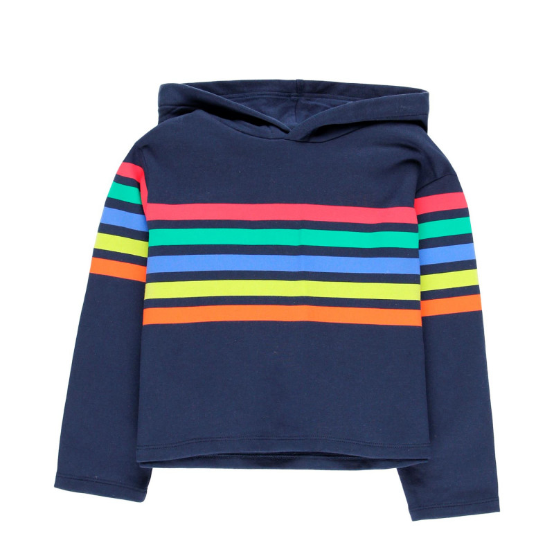 Βαμβακερό φούτερ με κουκούλα και χρωματιστές ρίγες, για κορίτσι  99156