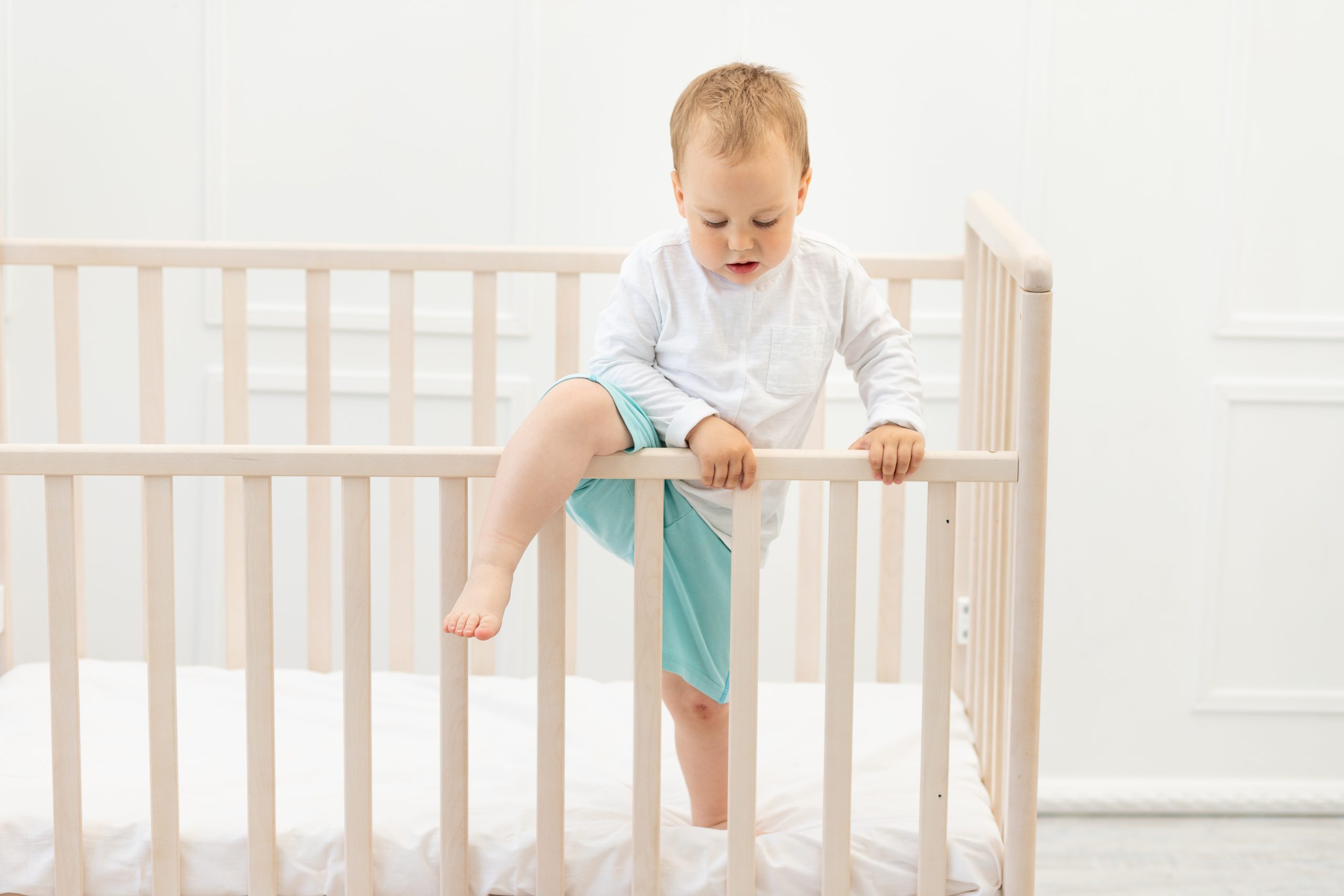 Baby,boy,2,years,old,gets,out,of,the,crib.