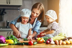 healthy,eating.,happy,family,mother,and,children,prepares,vegetable,salad